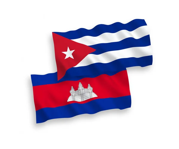 Drapeaux Nationaux Vectoriels Ondes Tissu Royaume Cambodge Cuba Isolés Sur — Image vectorielle