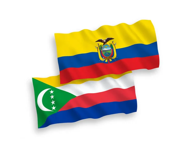 National Vector Fabric Wave Flags Union Comoros Ecuador Isolated White — Stock Vector