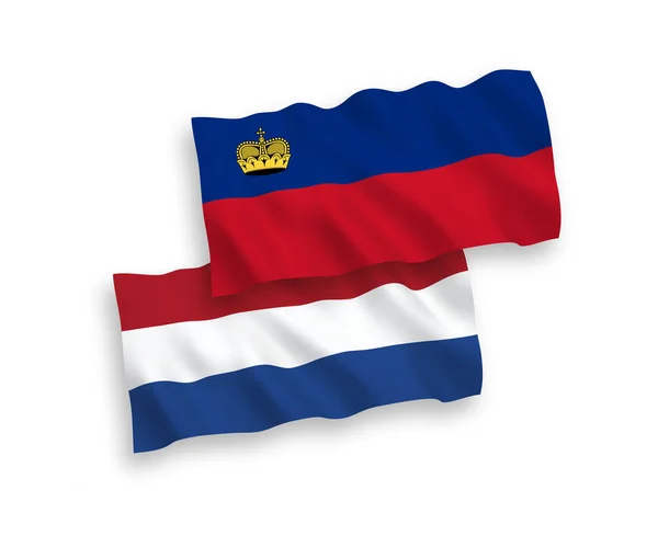 National Vector Fabric Wave Flags Liechtenstein Netherlands Isolated White Background — 스톡 벡터