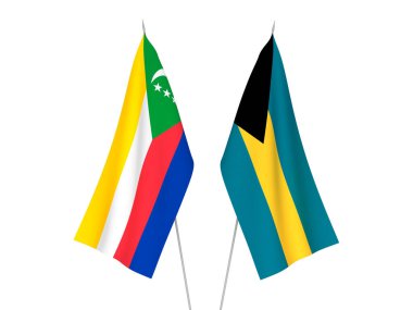 Bahamalar Milletler Topluluğu bayrakları ve Komorolar Birliği beyaz arka planda izole edildi. 3d resimleme.