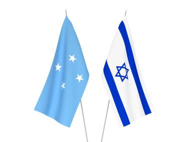 Mikronezya ve İsrail 'in ulusal kumaş bayrakları beyaz arka planda izole edildi. 3d resimleme.