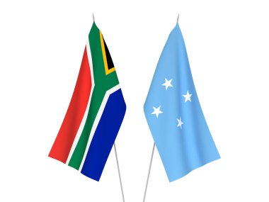 Güney Afrika Cumhuriyeti ve Mikronezya Birleşik Devletleri bayrakları beyaz arka planda izole edilmiştir. 3d resimleme.