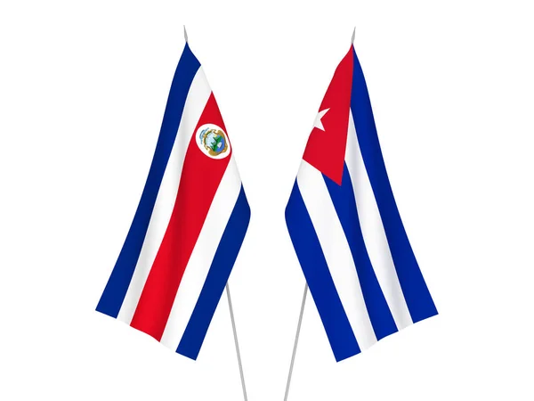 Nationale Stoffen Vlaggen Van Cuba Republiek Costa Rica Geïsoleerd Witte — Stockfoto