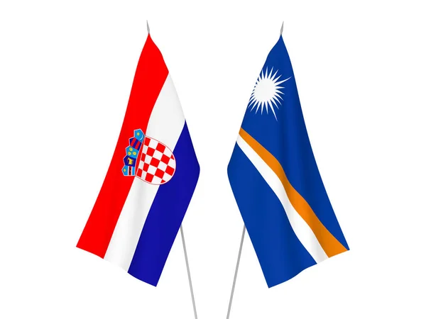 Banderas Nacionales Tela Croacia República Las Islas Marshall Aisladas Sobre — Foto de Stock