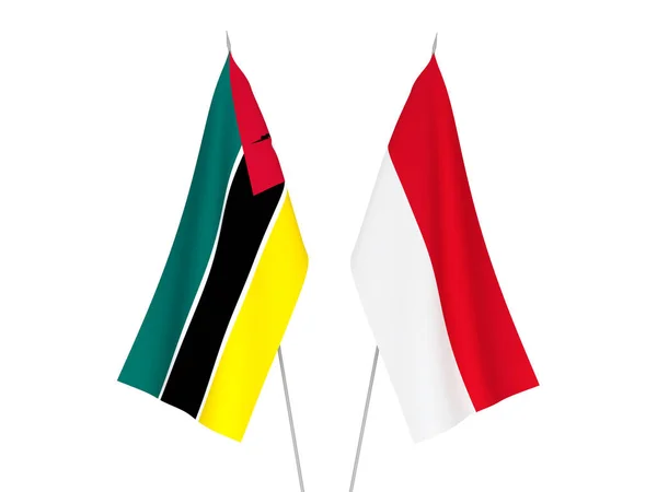 Narodowe Flagi Tkanin Republiki Mozambiku Indonezji Izolowane Białym Tle Ilustracja — Zdjęcie stockowe
