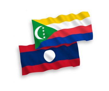 Beyaz arka planda Comoros ve Laos Birliği bayrakları izole edildi. 1 'e 2 oranında.