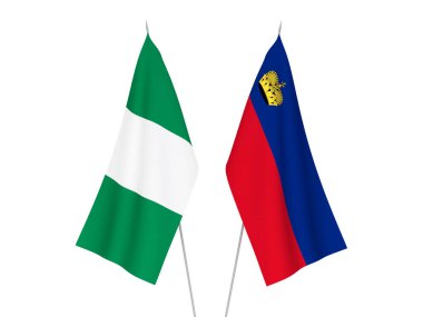 Beyaz arka planda Nijerya ve Lihtenştayn 'ın ulusal kumaş bayrakları izole edildi. 3d resimleme.