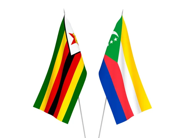Flagi Narodowe Zimbabwe Związku Komorów Odizolowane Białym Tle Ilustracja Renderowania — Zdjęcie stockowe