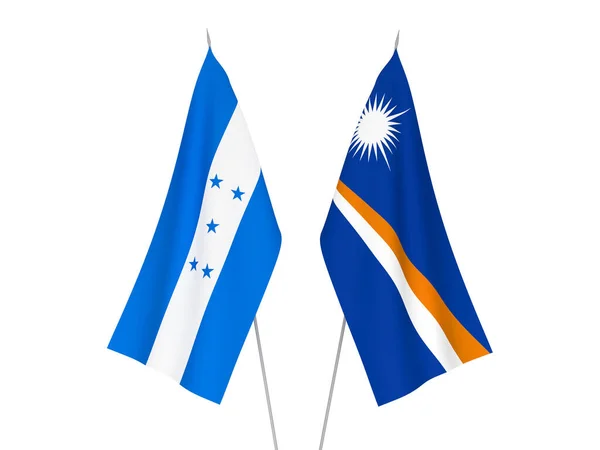 National Fabric Flags Honduras Republic Marshall Islands Isolated White Background — Photo