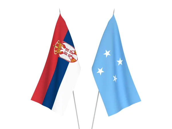 National Fabric Flags Serbia Federated States Micronesia Isolated White Background — стокове фото