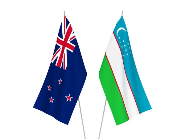 Drapeaux Ouzbékistan et Nouvelle-Zélande — Photo