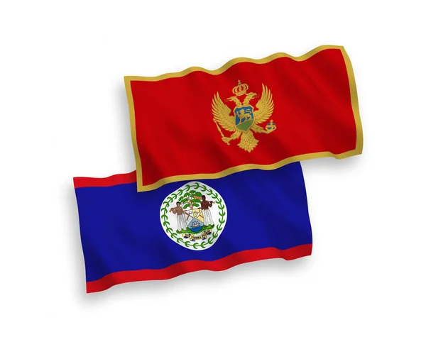 Flags of Montenegro and Belize on a white background — Archivo Imágenes Vectoriales