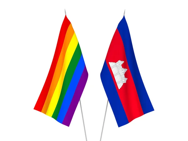 Tęcza gej duma i Królestwo Kambodża flagi — Zdjęcie stockowe