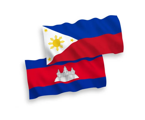 Banderas del Reino de Camboya y Filipinas sobre un fondo blanco — Vector de stock