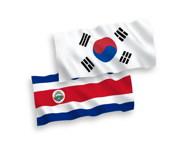 Bandiere della Corea del Sud e della Repubblica di Costa Rica su sfondo bianco — Vettoriale Stock