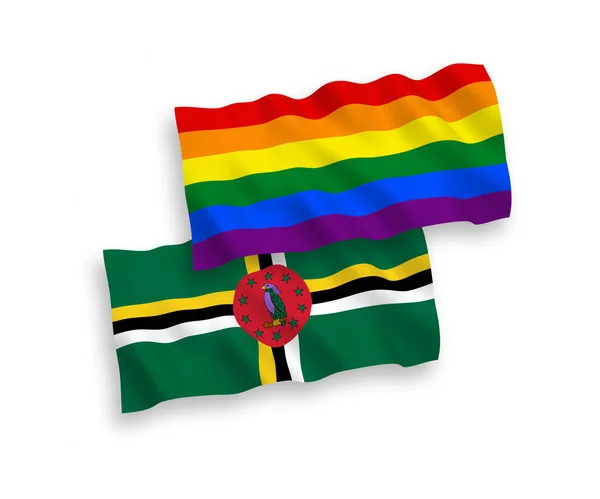 Banderas de dominica y arco iris gay orgullo en un fondo blanco — Vector de stock