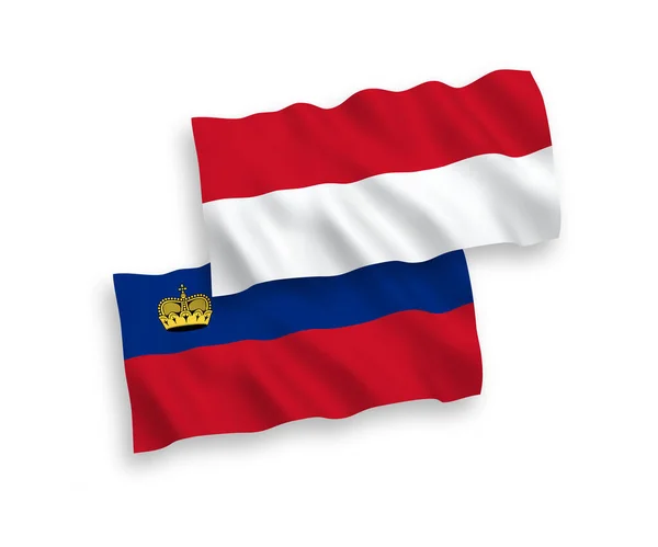 Bandiere di Indonesia e Liechtenstein su sfondo bianco — Vettoriale Stock