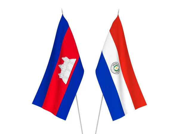Kingdom of Cambodia and Paraguay flags — стокове фото