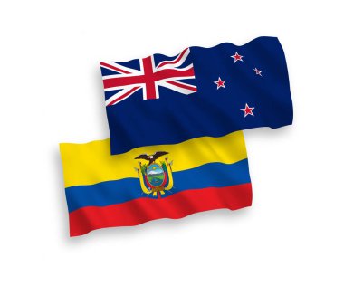 Beyaz zemin üzerinde Yeni Zelanda ve Ekvador 'un ulusal taşıyıcı kumaş bayrakları izole edildi. 1 'e 2 oranında.
