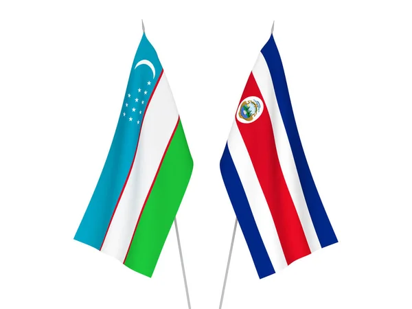 National Fabric Flags Uzbekistan Republic Costa Rica Isolated White Background — стокове фото