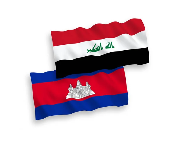 Banderas Nacionales Ondas Vectoriales Del Reino Camboya Irak Aisladas Sobre — Archivo Imágenes Vectoriales