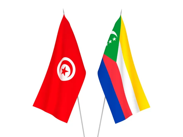 Nationalfahnen Der Union Der Komoren Und Der Republik Tunesien Isoliert — Stockfoto