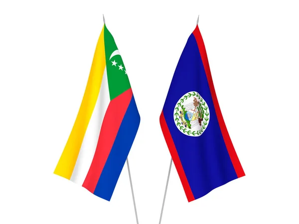 Banderas Nacionales Tejido Unión Las Comoras Belice Aisladas Sobre Fondo —  Fotos de Stock