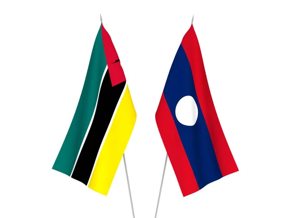 National Fabric Flags Laos Republic Mozambique Isolated White Background Rendering — Stockfoto