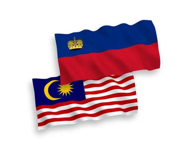National Vector Fabric Wave Flags Liechtenstein Malaysia Isolated White Background - Stok Vektor