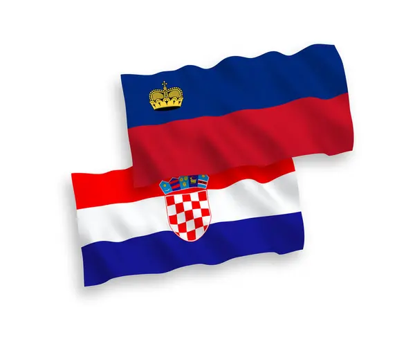 National Vector Fabric Wave Flags Liechtenstein Croatia Isolated White Background - Stok Vektor