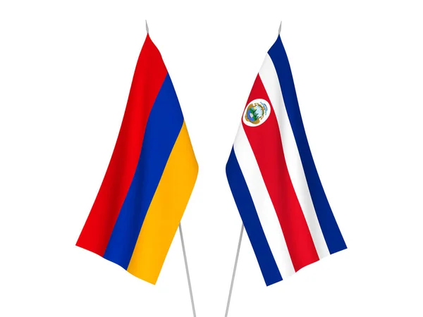 Bandeiras Tecido Nacional Armênia República Costa Rica Isoladas Fundo Branco — Fotografia de Stock