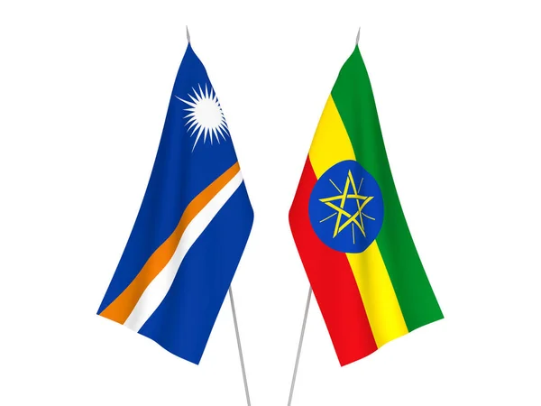 埃塞俄比亚和马绍尔群岛共和国的国旗以白色背景隔开 3D渲染说明 — 图库照片