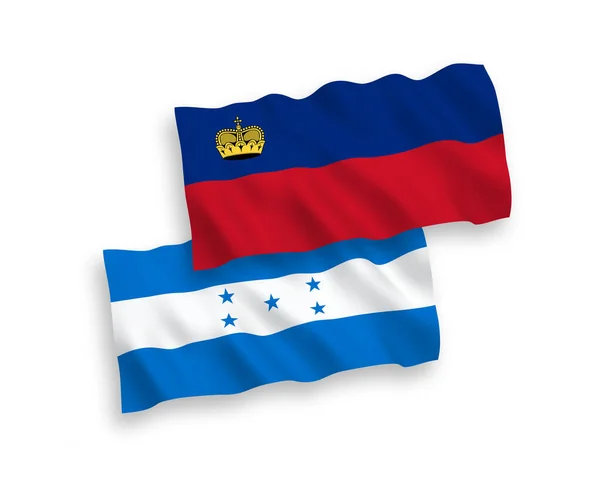 Bandeiras Tecido Vetorial Nacional Liechtenstein Honduras Isoladas Fundo Branco Proporção — Vetor de Stock