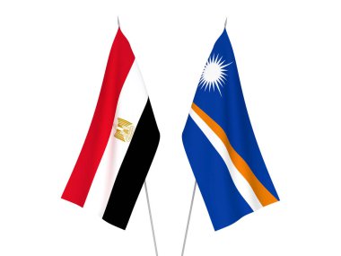 Mısır ve Marshall Adaları 'nın ulusal kumaş bayrakları beyaz arka planda izole edilmiştir. 3d resimleme.