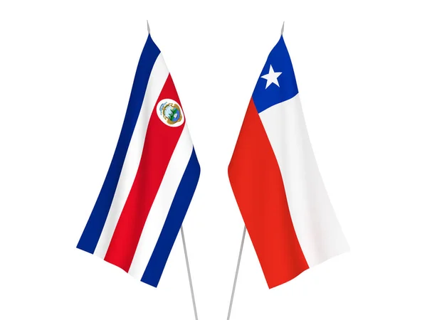 Nationale Stoffen Vlaggen Van Chili Republiek Costa Rica Geïsoleerd Witte — Stockfoto