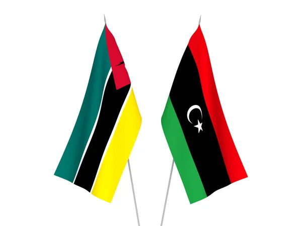 National Fabric Flags Libya Republic Mozambique Isolated White Background Rendering — Photo