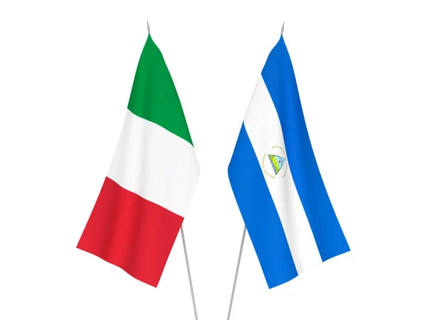 National Fabric Flags Italy Nicaragua Isolated White Background Rendering Illustration — Foto de Stock