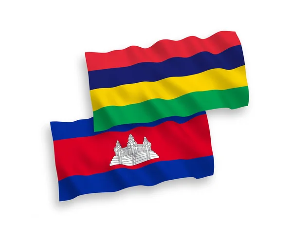 National Vector Fabric Wave Flags Kingdom Cambodia Republic Mauritius Isolated — Archivo Imágenes Vectoriales