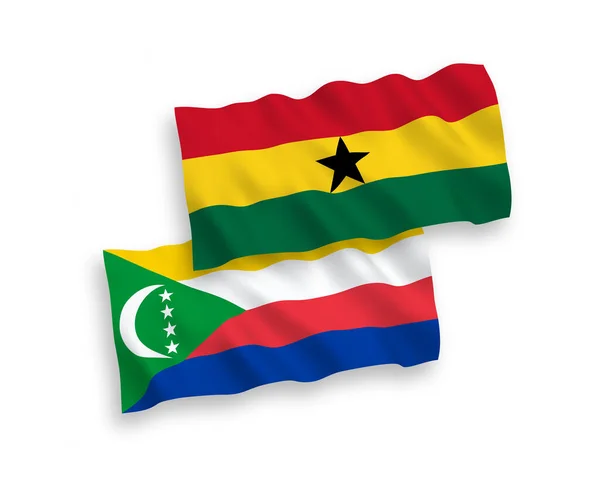 National Vector Fabric Wave Flags Union Comoros Ghana Isolated White — Vector de stock