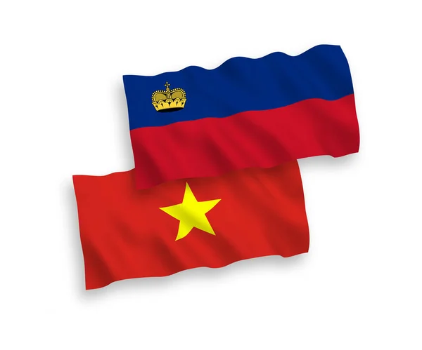 Εθνικές Σημαίες Κύμα Ύφασμα Διάνυσμα Του Λιχτενστάιν Και Βιετνάμ Απομονώνονται — Διανυσματικό Αρχείο