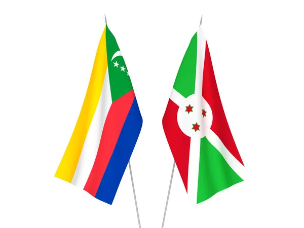 National Fabric Flags Union Comoros Burundi Isolated White Background Rendering — Fotografia de Stock