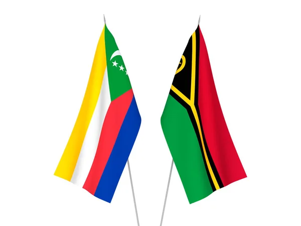 Banderas Nacionales Tela Unión Las Comoras República Vanuatu Aisladas Sobre —  Fotos de Stock