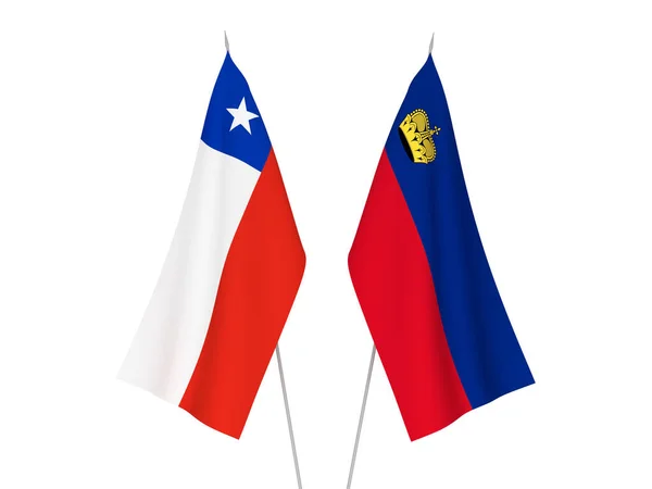 Nationale Stoffen Vlaggen Van Chili Liechtenstein Geïsoleerd Witte Achtergrond Weergave — Stockfoto