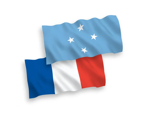 Bandiere Nazionali Tessuto Vettoriale Francia Stati Federati Micronesia Isolate Sfondo — Vettoriale Stock