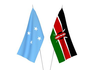 Kenya ve Mikronezya Birleşik Devletleri bayrakları beyaz arka planda izole edildi. 3d resimleme.