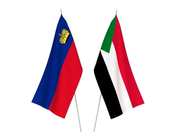 Beyaz Arka Planda Sudan Lihtenştayn Ulusal Kumaş Bayrakları Izole Edildi — Stok fotoğraf