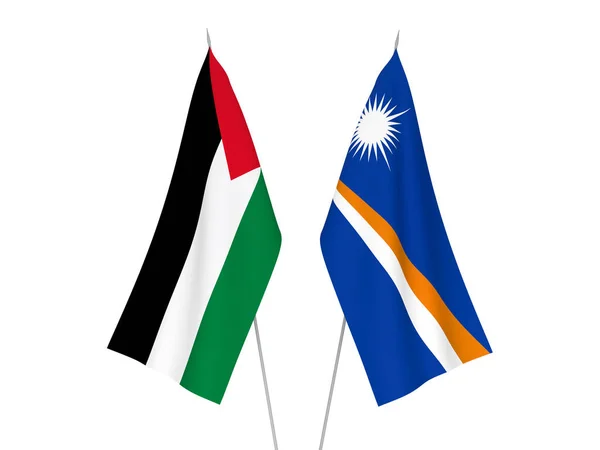 Banderas Nacionales Tela Palestina República Las Islas Marshall Aisladas Sobre —  Fotos de Stock
