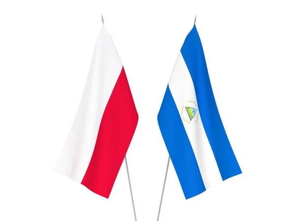 Nemzeti Szövet Zászlók Nicaragua Lengyelország Elszigetelt Fehér Háttérrel Renderelés Illusztráció — Stock Fotó