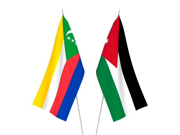 National Fabric Flags Union Comoros Hashemite Kingdom Jordan Isolated White — стоковое фото