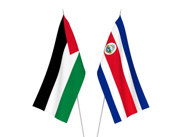 Banderas Nacionales Tela Palestina República Costa Rica Aisladas Sobre Fondo —  Fotos de Stock